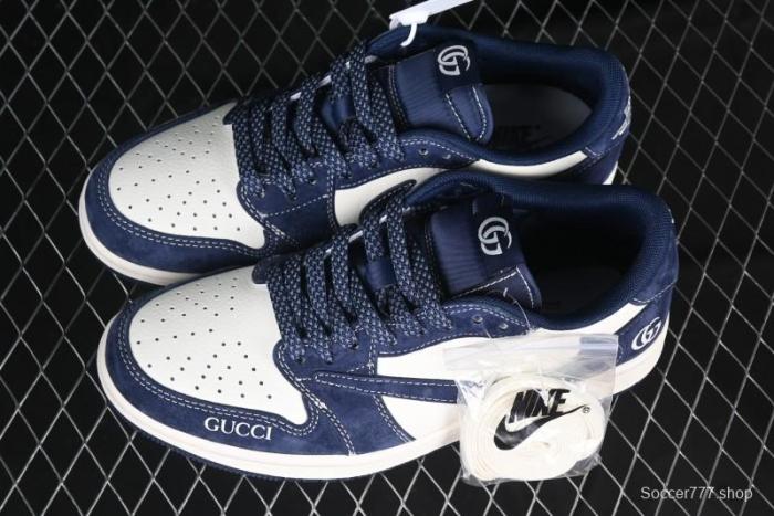 Nike Travis Scott x Fragment Design x Air Jordan 1 Low OG SP AJ1 Collaboration Sneakers - Prussian Blue - XS3086-006