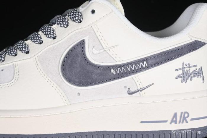 Nike Air Force 1 '07 Low Stussy Collaboration Beige Grey Embroidered Swoosh Low-Top Casual Sneakers - DM6688-003