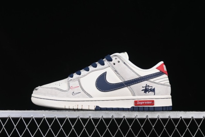 Nike SB Dunk Low Stussy Collaboration Embroidered Navy Swoosh Anniversary Custom Low-Top Casual Sneakers - MM1089-032