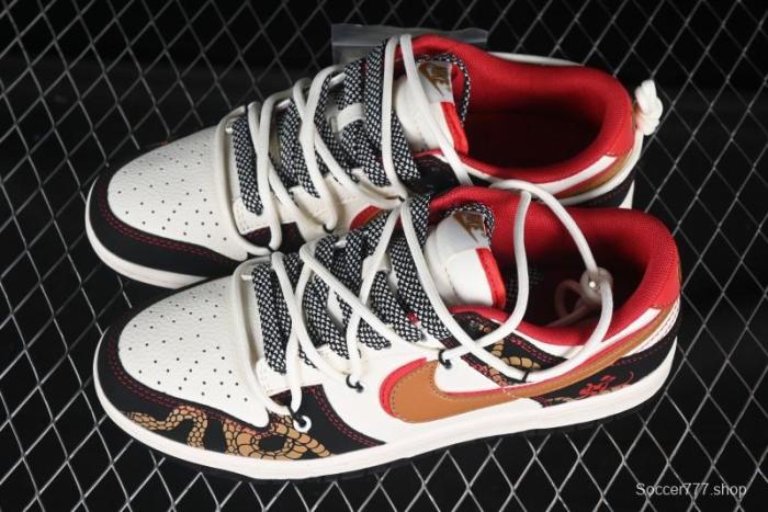 Nike SB Dunk Low Year of the Snake Series Strap Red Brown Double Swoosh Anniversary Custom Low-Top Casual Skate Shoes - SJ2068-312