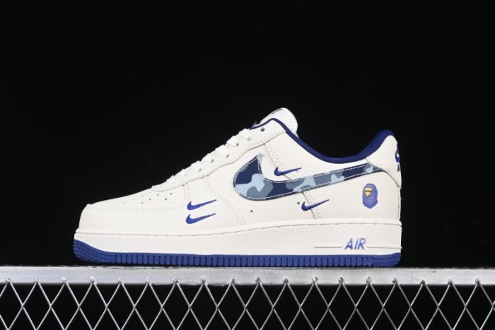 Nike Air Force 1 '07 Low Bape Collaboration - Blue Four Small Swoosh Casual Sneakers - KK1988-036