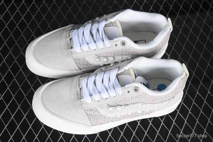 Vans Knu Skool Pearl White Grey Low Top Casual Skate Shoes - VN0007QDBGE