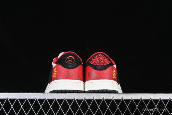 Nike Travis Scott x Fragment Design x Air Jordan 1 Low OG SP AJ1 Snake Year Limited Red Brown Black Swoosh Low Top Casual Sneakers - DM7866-077