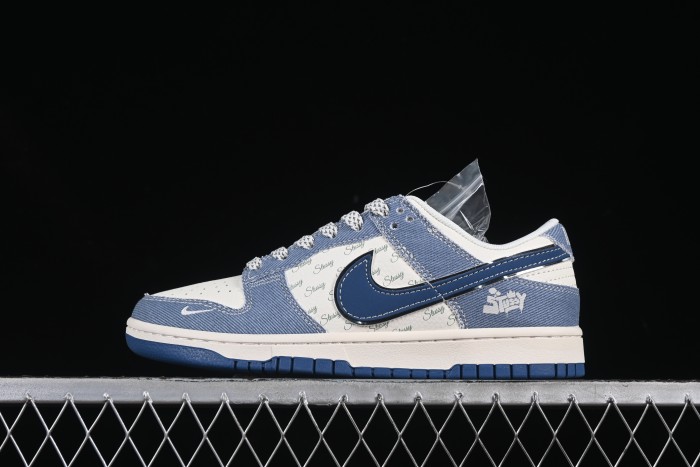 Nike SB Dunk Low Stussy Collaboration Light Blue Denim Anniversary Custom Low-Top Casual Skate Shoes - JJ2508-562