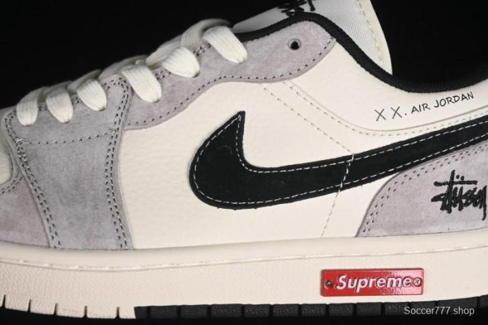 Nike Air Jordan 1 Low Stussy Collaboration - Grey Black Red Label Retro Basketball Shoes - SJ9950-034