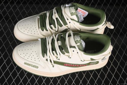 Nike Travis Scott x Fragment Design x Air Jordan 1 Low OG SP AJ1 UN Collaboration Green Swoosh Lace-Up Low-Top Casual Sneakers - DM6868-097