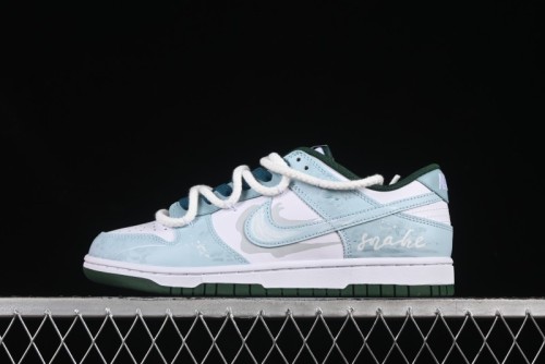 Nike Dunk Low Deconstructed Snake Emblem White Blue Low-Top Casual Sneakers - DD1391-101