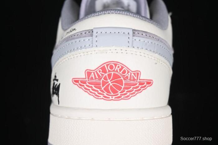 Nike Air Jordan 1 Low Stussy Collaboration - Retro Basketball Shoes in Light Grey - SJ9950-044