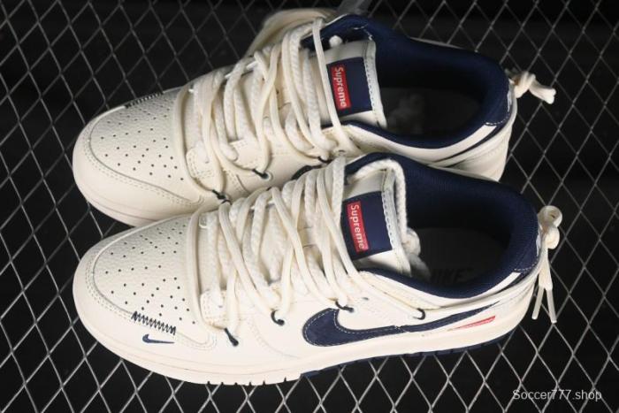 Nike SB Dunk Low Sup Series Strap White Navy Swoosh Anniversary Custom Low-Top Casual Skate Shoes - YX5066-279