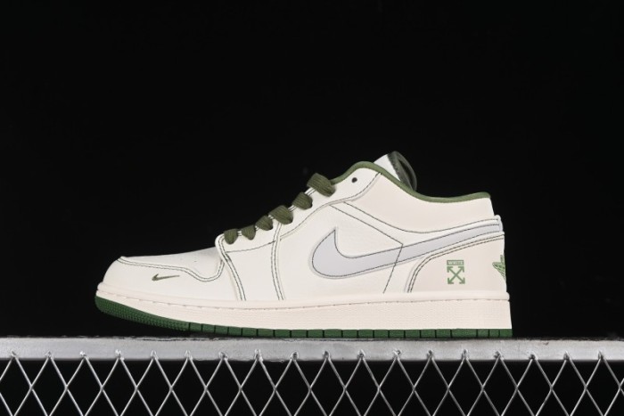 Nike Air Jordan 1 Low OFF-WHITE Collaboration - Retro Basketball Shoes with Beige Green Stitching - CF3688-021