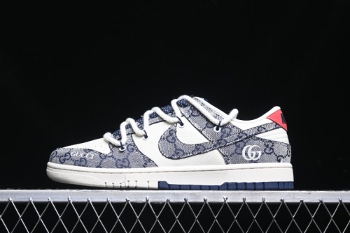Nike SB Dunk Low Gucci Collaboration - Beige Black Jacquard Swoosh Anniversary High-End Custom Low-Top Casual Sneakers - YX5066-216