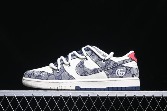 Nike SB Dunk Low Gucci Collaboration - Beige Black Jacquard Swoosh Anniversary High-End Custom Low-Top Casual Sneakers - YX5066-216