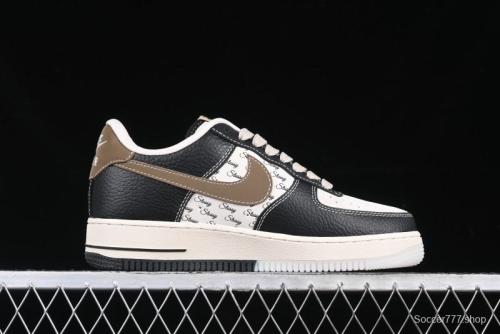 Nike Air Force 1 '07 Low Stussy Collaboration Black Leather & Gum Sole Low-Top Casual Sneakers - CH6336-519