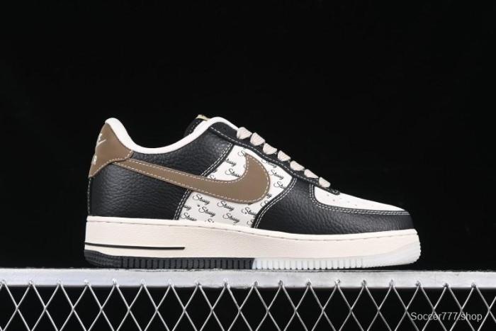 Nike Air Force 1 '07 Low Stussy Collaboration Black Leather & Gum Sole Low-Top Casual Sneakers - CH6336-519