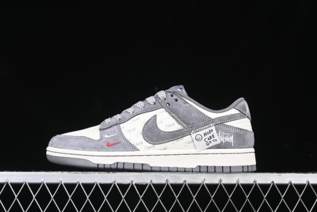 Nike SB Dunk Low Stussy Anniversary Edition Patchwork Grey Swoosh Customized Casual Skate Shoes - YX5066-221