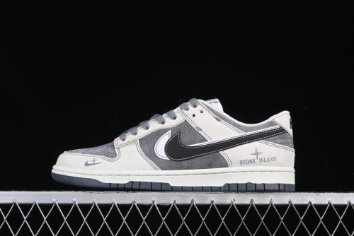 Nike SB Dunk Low Stone Island Collaboration Black White Swoosh Anniversary Custom Low-Top Casual Skate Shoes - DJ2024-087