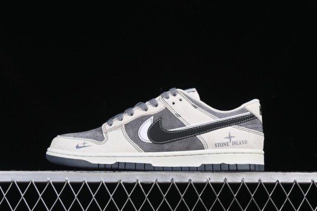 Nike SB Dunk Low Stone Island Collaboration Black White Swoosh Anniversary Custom Low-Top Casual Skate Shoes - DJ2024-087