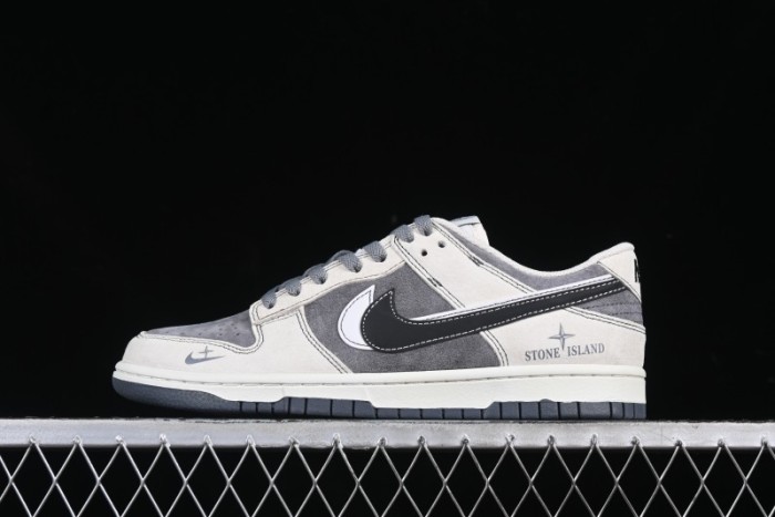 Nike SB Dunk Low Stone Island Collaboration Black White Swoosh Anniversary Custom Low-Top Casual Skate Shoes - DJ2024-087