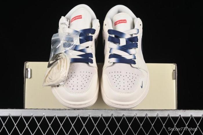 Nike Air Jordan 1 Low Supreme Collaboration - Deep Blue Two-Tone Sole Retro Basketball Shoes - SJ9950-020