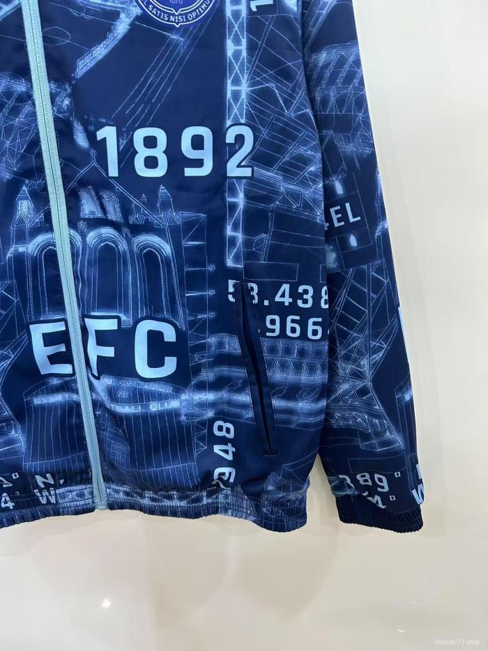 25/26 Everton Navy Blue/Blue with Stadium Blueprint Pattern Reversible Windbreaker