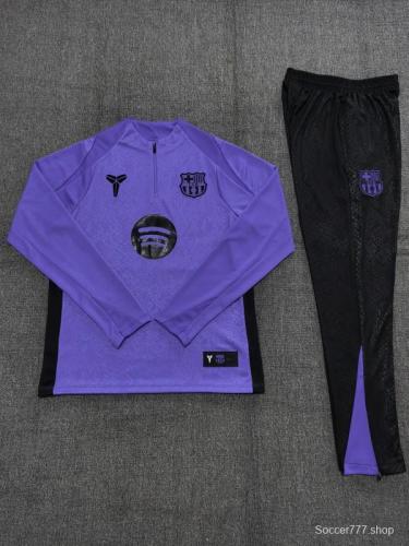 25/26 Kids Barcelona Purple Joint Edition Half Zipper Jacket+Long Pants