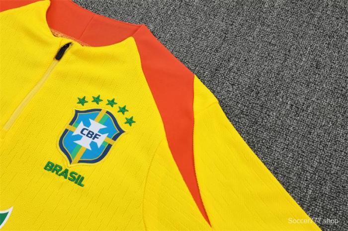 Player Version 25/26 Brazil Yellow Half Zipper Jacket+Long Pants