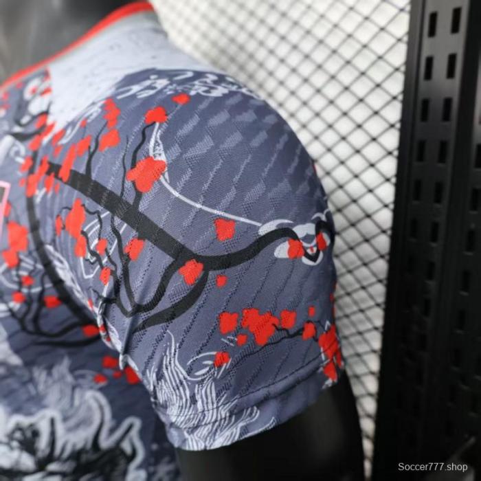 Player Version 2025 Japan Gray with Traditional Dragon and Cherry Blossom Pattern Jersey