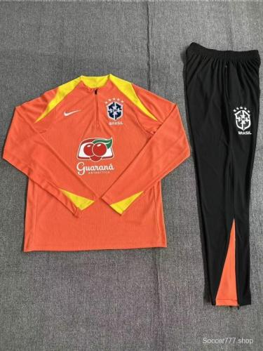 Player Version 25/26 Kids Brazil Orange Half Zipper Jacket+Long Pants