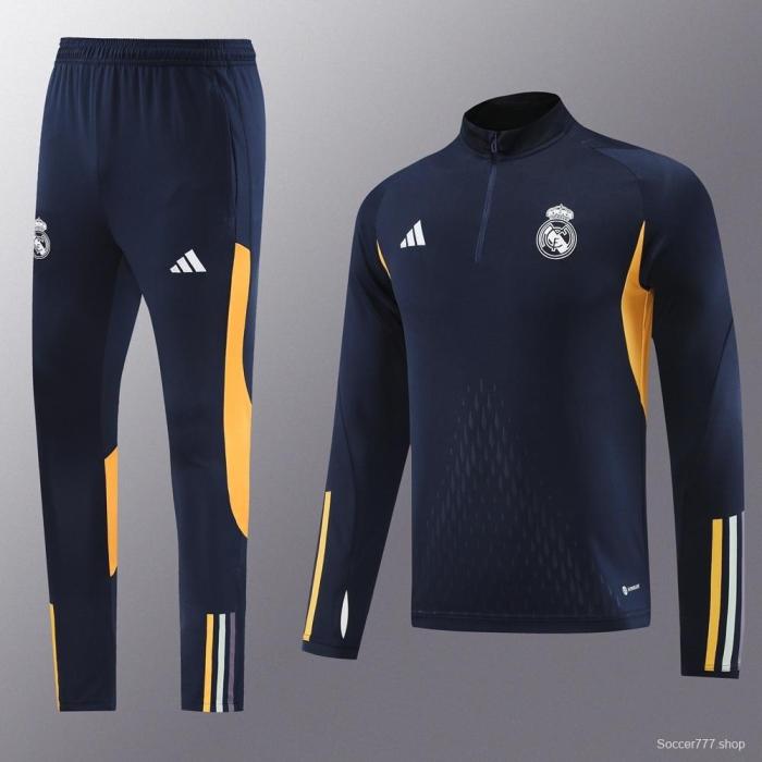 25/26 Real Madrid Royal Blue Half Zipper Jacket+Long Pants