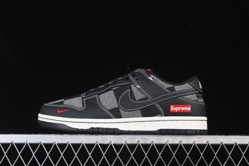 Nike SB Dunk Low Sup Collaboration Black Grey Plaid Low-Top Casual Skate Shoes - SC0601-462