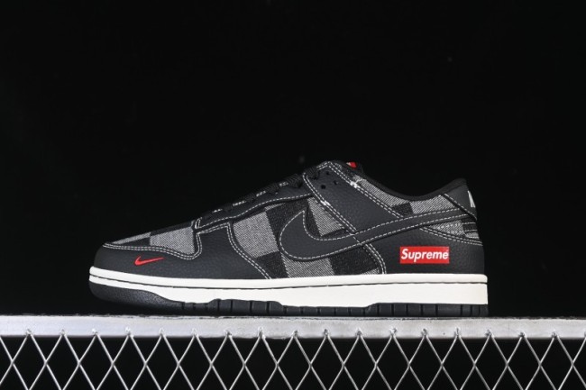 Nike SB Dunk Low Sup Collaboration Black Grey Plaid Low-Top Casual Skate Shoes - SC0601-462