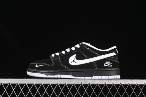 Nike SB Dunk Low All Black White Swoosh Anniversary High-End Custom Low-Top Casual Skate Shoes - LW1818-117