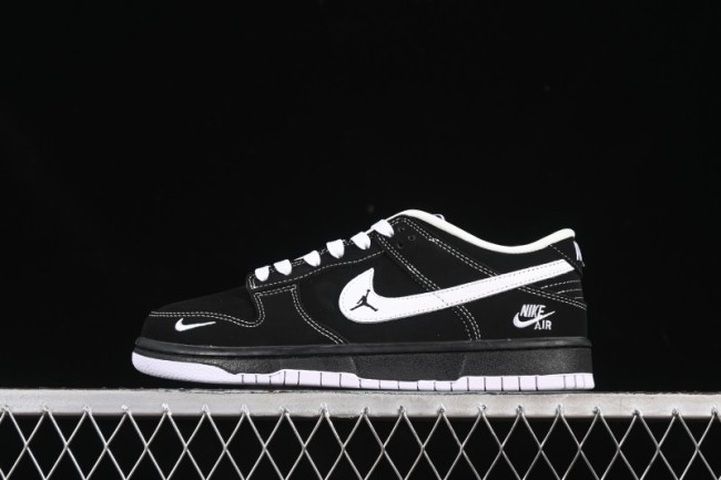Nike SB Dunk Low All Black White Swoosh Anniversary High-End Custom Low-Top Casual Skate Shoes - LW1818-117