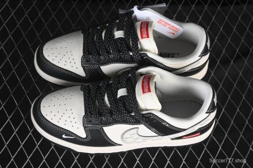 Nike SB Dunk Low Supreme Collaboration Beige Black Silver High-End Custom Low-Top Casual Skate Shoes - HH7518-099