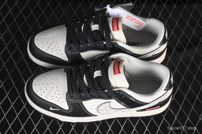 Nike SB Dunk Low Supreme Collaboration Beige Black Silver High-End Custom Low-Top Casual Skate Shoes - HH7518-099