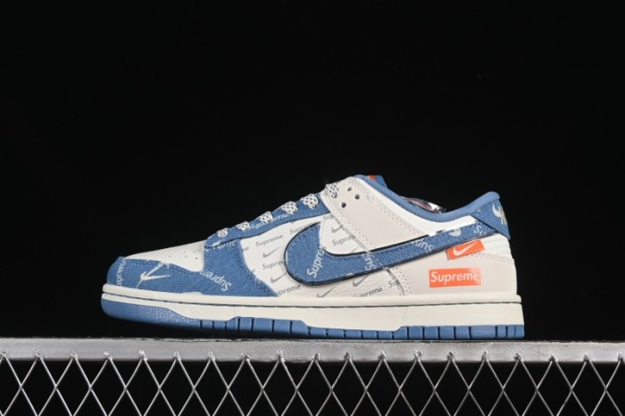 Nike SB Dunk Low Supreme Collaboration Blue Denim Anniversary High-End Custom Low-Top Casual Skate Shoes - SC9207-416