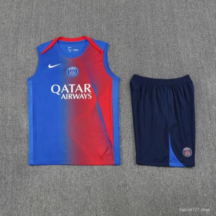 25/26 PSG Red/Blue Vest Jersey+Shorts