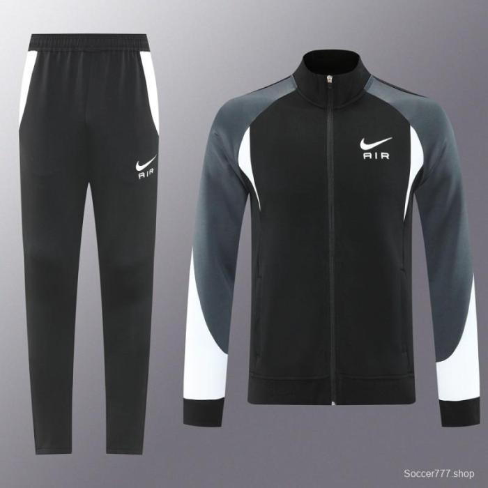 2025 Nike Air Black Tracksuit Set with Gray and White Accents Full Zipper Jacket + Long Pants