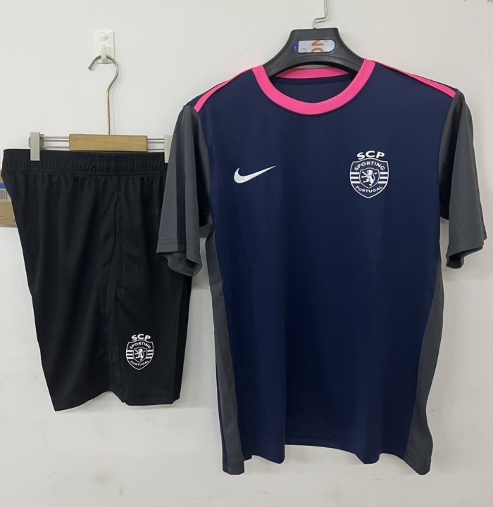 25/26 Sporting Lisbon Pre-match Training Jersey Navy Pink+Shorts