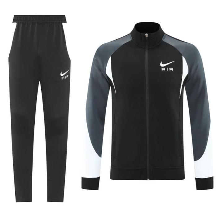 2025 Nike Air Black Tracksuit Set with Gray and White Accents Full Zipper Jacket + Long Pants
