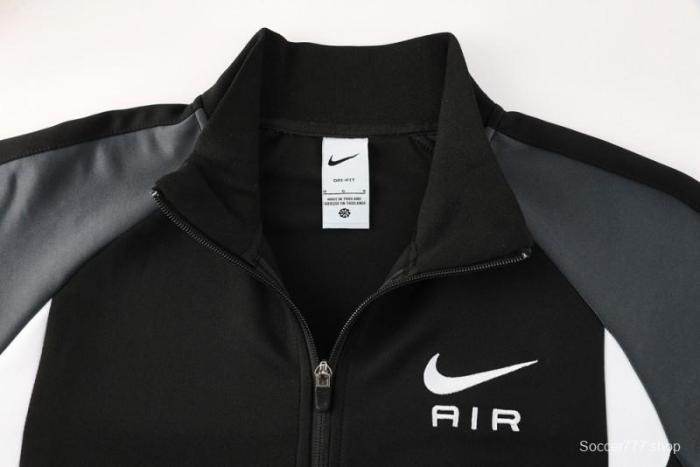 2025 Nike Air Black Tracksuit Set with Gray and White Accents Full Zipper Jacket + Long Pants