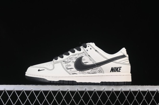 Nike SB Dunk Low Collaboration Beige Black Multi-Swoosh Custom Low-Top Casual Skate Shoes - HH7518-094