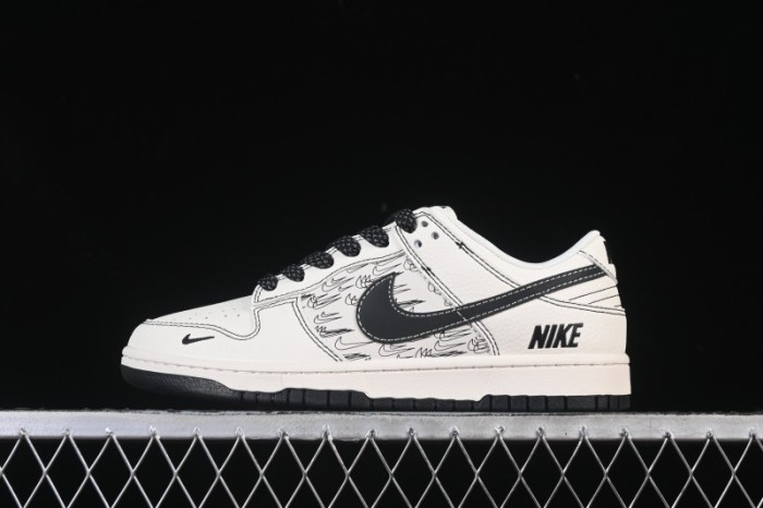 Nike SB Dunk Low Collaboration Beige Black Multi-Swoosh Custom Low-Top Casual Skate Shoes - HH7518-094