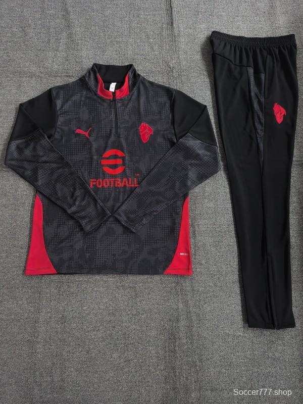25/26 Kids AC Milan Black Camouflage Half Zipper Jacket+Long Pants