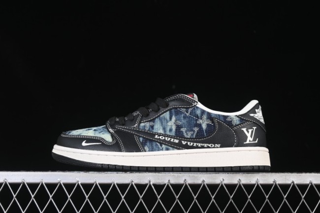 Nike Travis Scott x Fragment Design x Air Jordan 1 Low OG SP Retro Denim Low-Top Casual Sneakers - LD2028-045