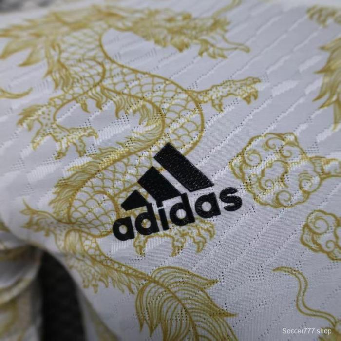 Player Version 25/26 Real Madrid White with Golden Dragon Pattern Jersey