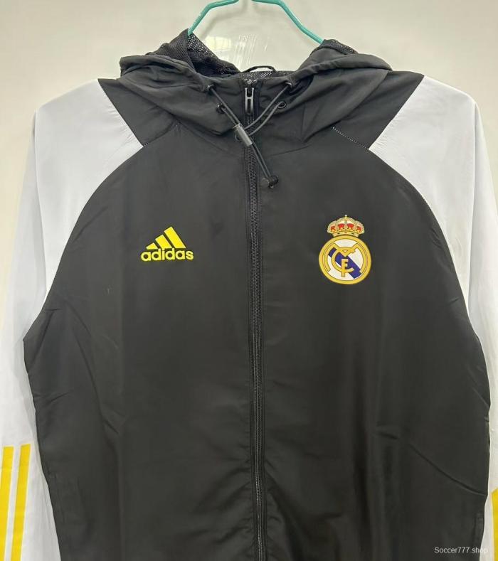 25/26 Real Madrid Black/White Hoodie Windbreaker