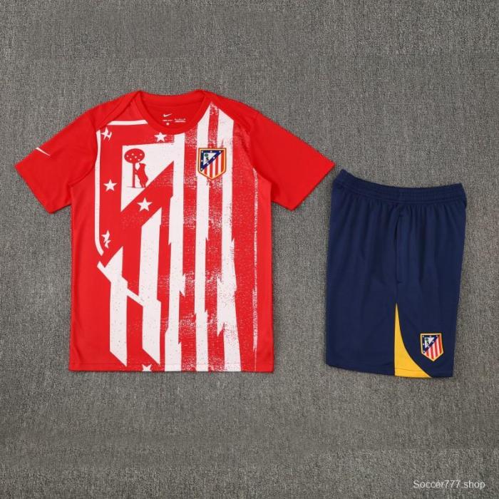 25/26 Atletico Madrid Red/White Stripe Short Sleeve+Shorts