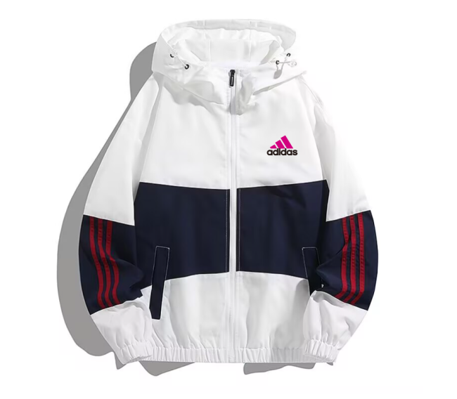 2025 Adidas White/Black/Wine Full Zipper Hoodie Windbreaker