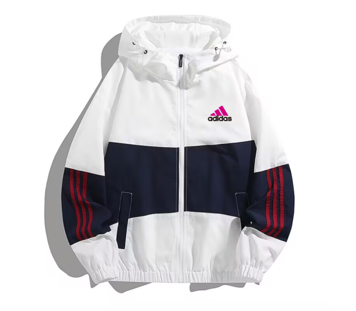 2025 Adidas White/Black/Wine Full Zipper Hoodie Windbreaker
